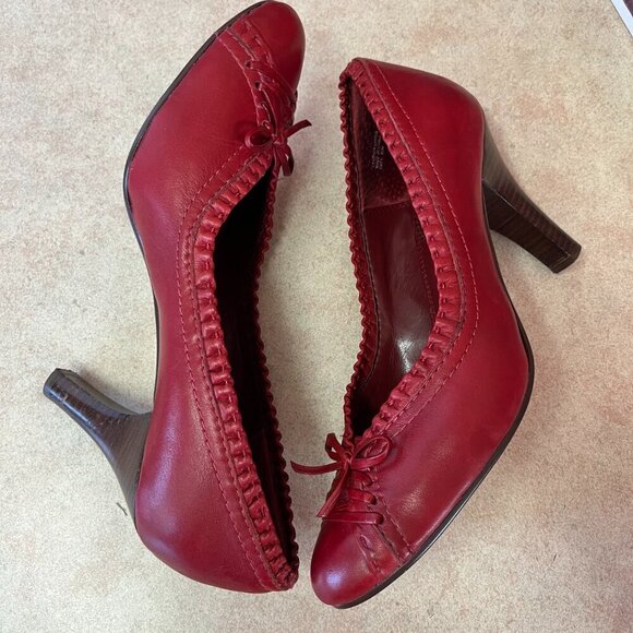 Hilary Radley Red Leather Pumps With Ruffles & Bow - Picture 9 of 16